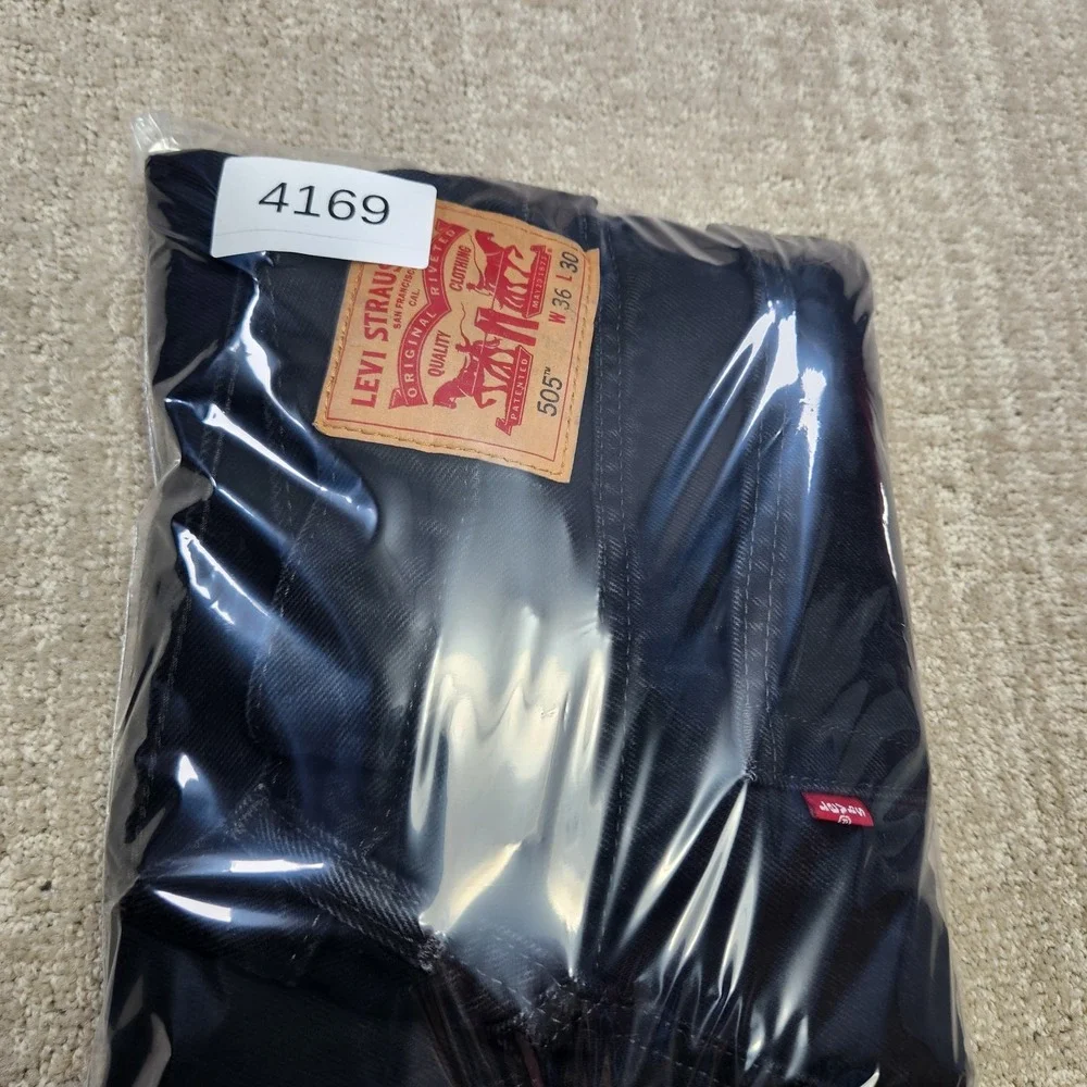 Levis 505 Jeans Men 34x30 *READ Black Denim Stretch Straight Leg Grunge‎ Biker
